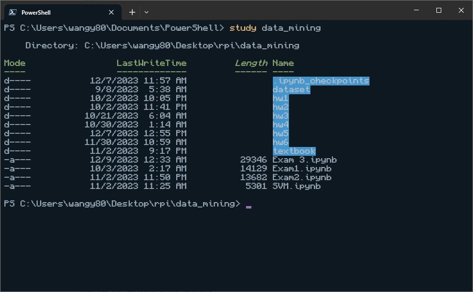 &ldquo;study&rdquo; command I made using the same way to navigate school related folders